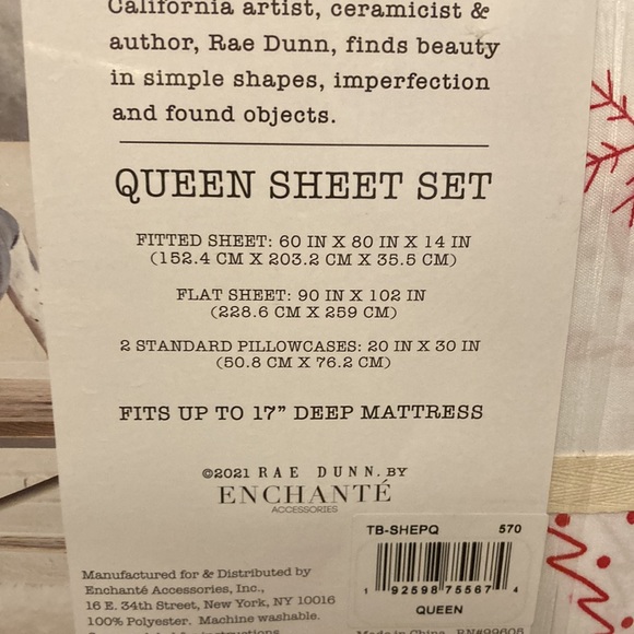 RAE DUNN "MERRY" CHRISTMAS QUEEN SHEET SET - Picture 8 of 10